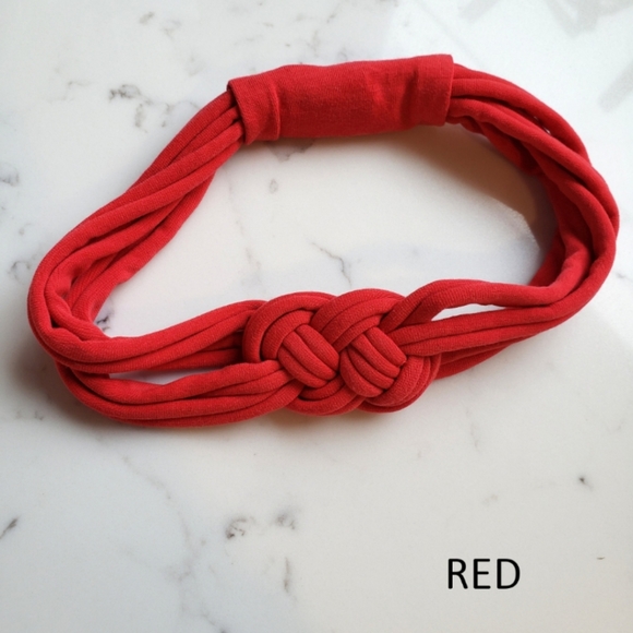 Set of 3 Women's Celtic Knot Headbands in Red Orange Rust Upcycled Stretchy - Picture 4 of 8